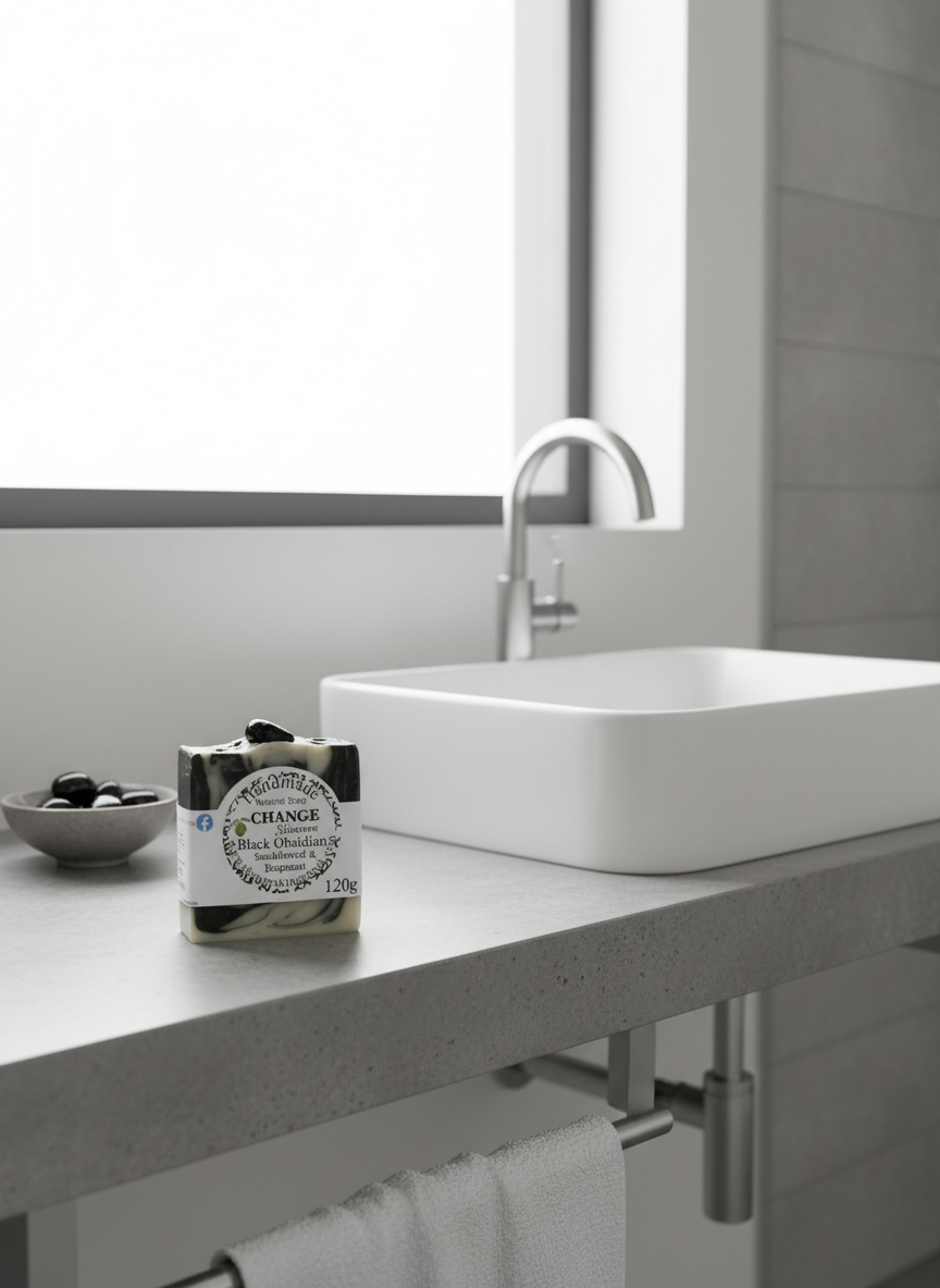 Obsidian Crystal Soap Bar - Grounding, Protection & Emotional Healing