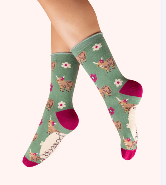 Powder Luxury Highland Cow Socks